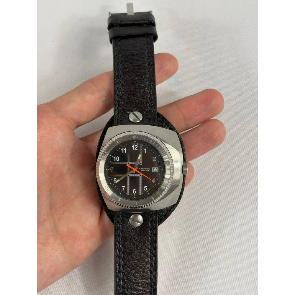 Diesel DZ4047 Only The Brave Black Dial Leather Cuff Quartz Watch 10 BAR